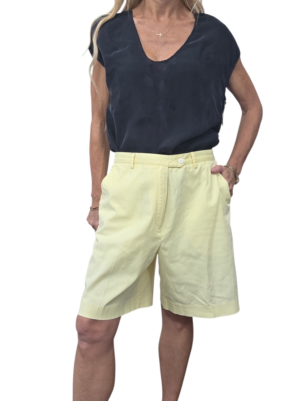 Vintage 90s Leon Levin Yellow Bermuda Shorts Size 10